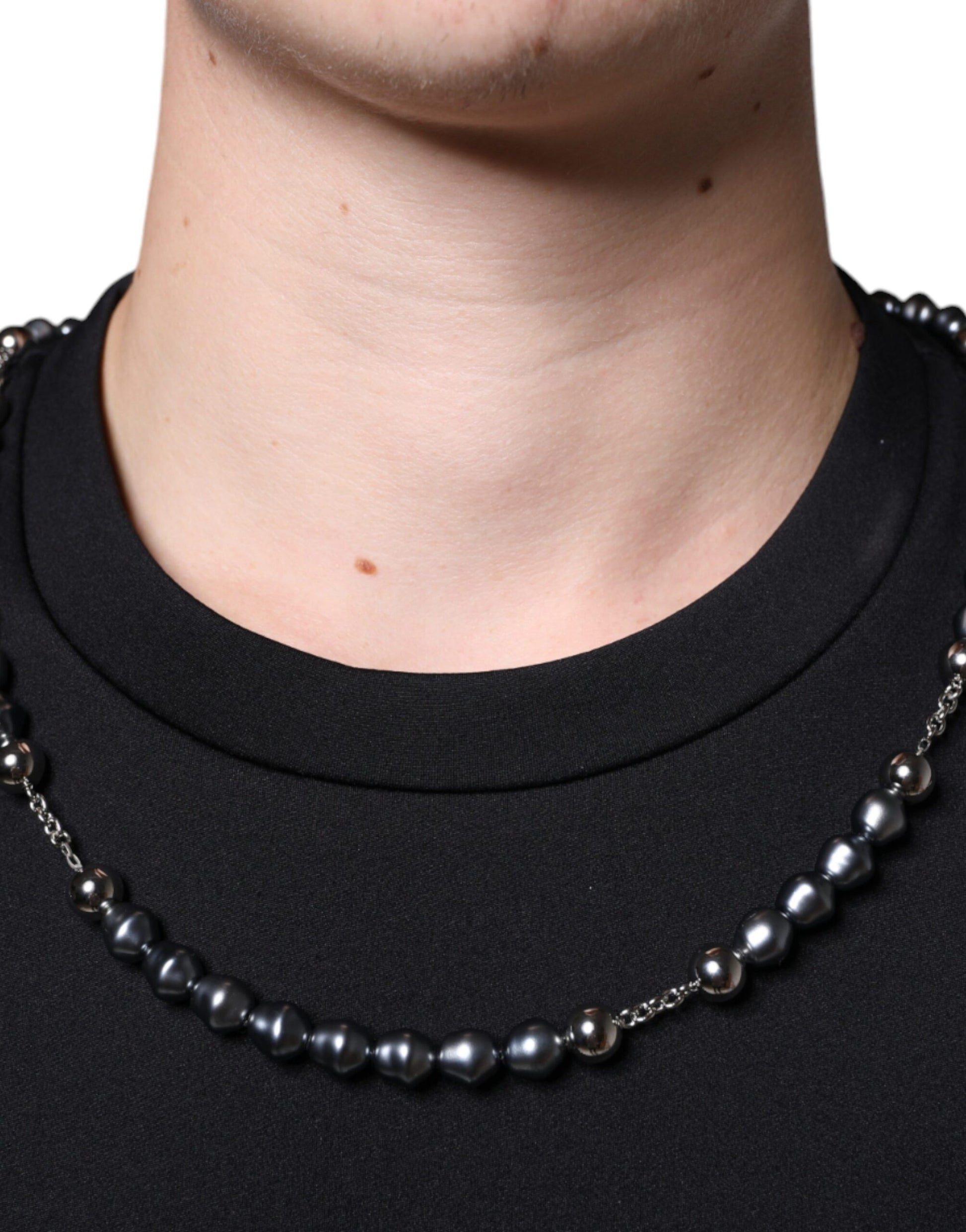 Black Polyester Necklace Embellished T-shirt