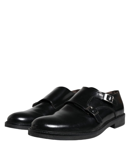 Black Leather Monk Strap Dress Formal Shoes