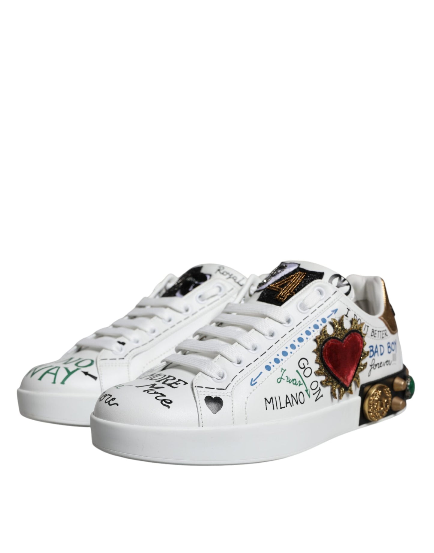 White Heart Studded Low Top Sneakers Shoes