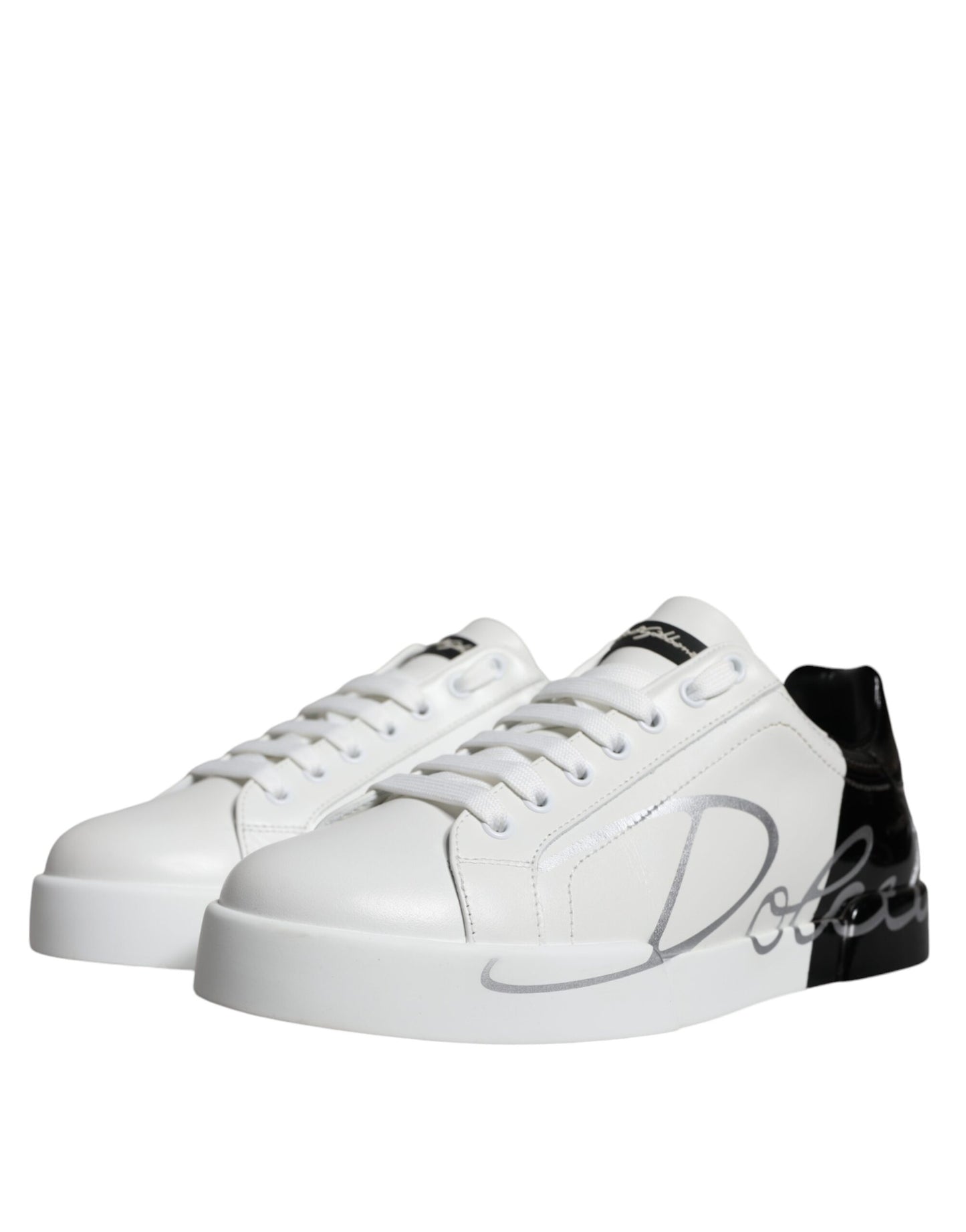 White Blue Leather Logo Low Top Sneakers Shoes