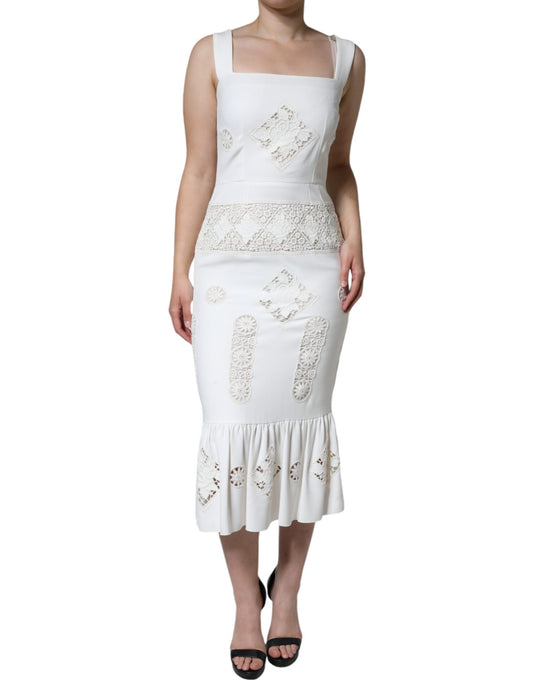 White Lace Viscose Bodycon Sheath Midi Dress