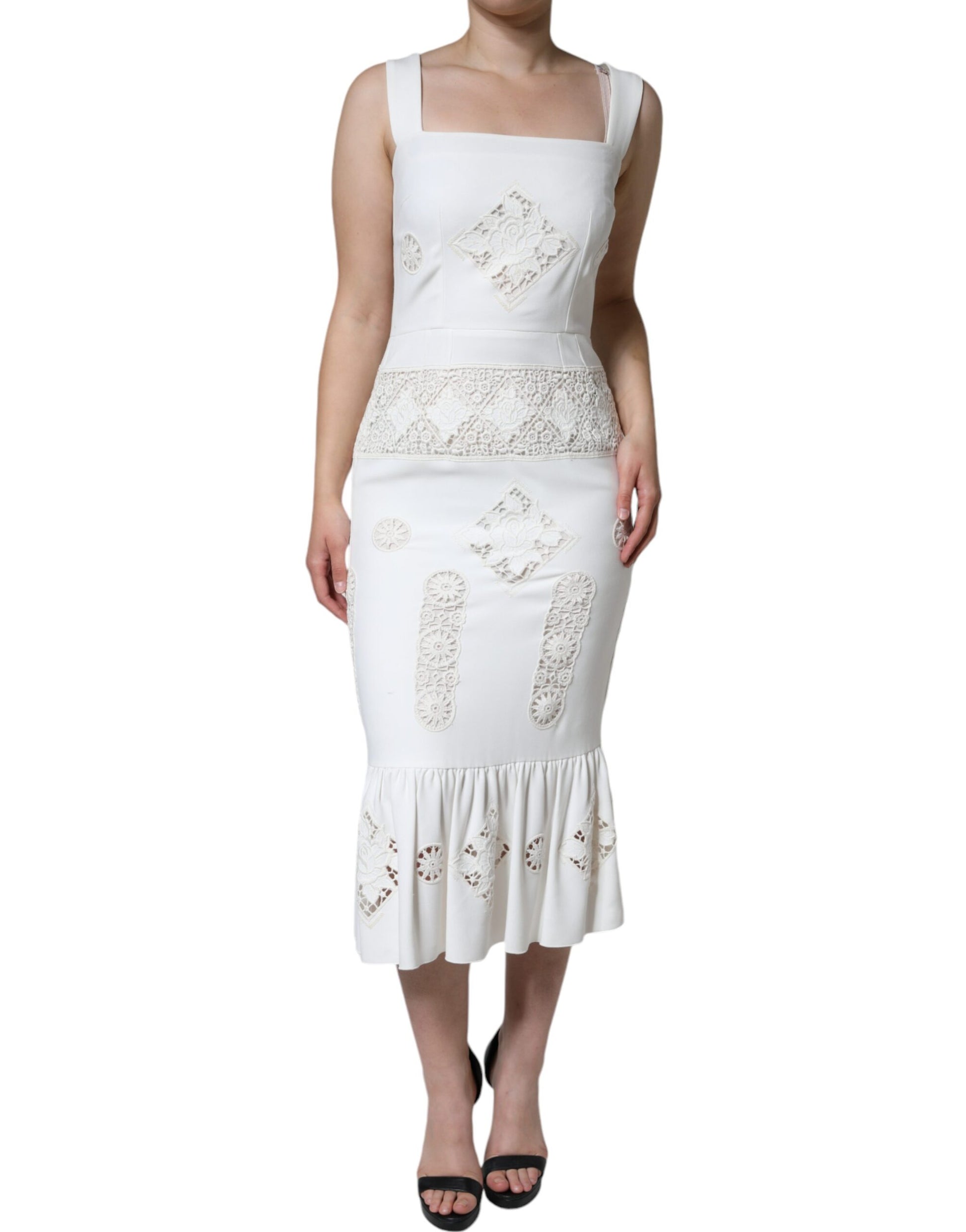 White Lace Viscose Bodycon Sheath Midi Dress