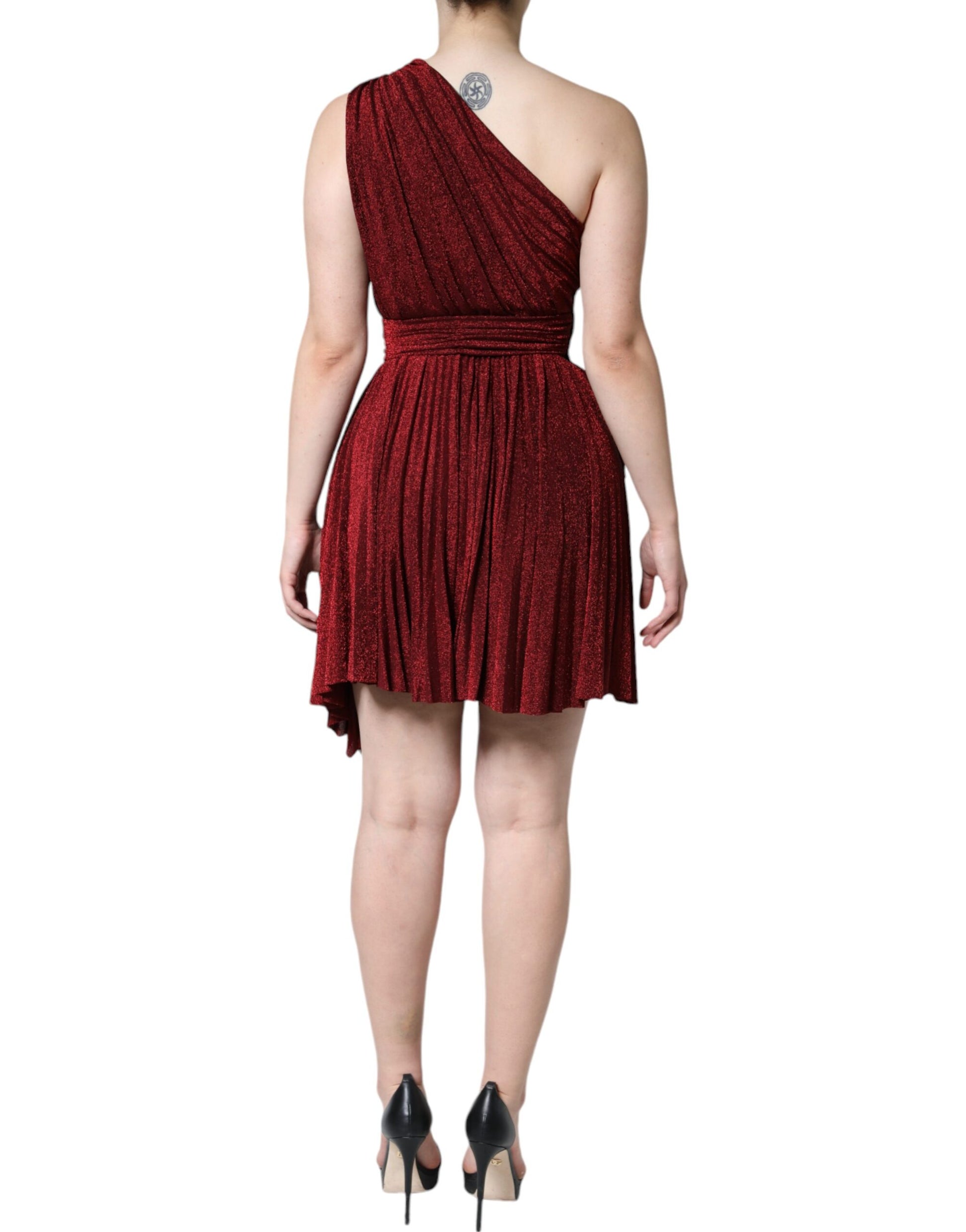 Red One Shoulder Pleated A-line Mini Dress