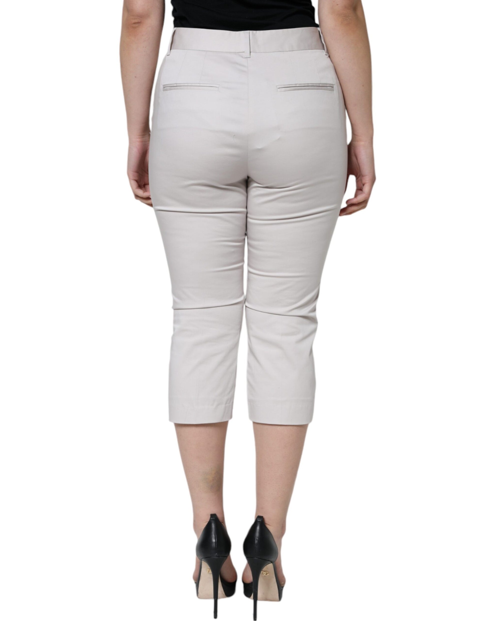 White Cotton Mid Waist Cropped Skinny Pants