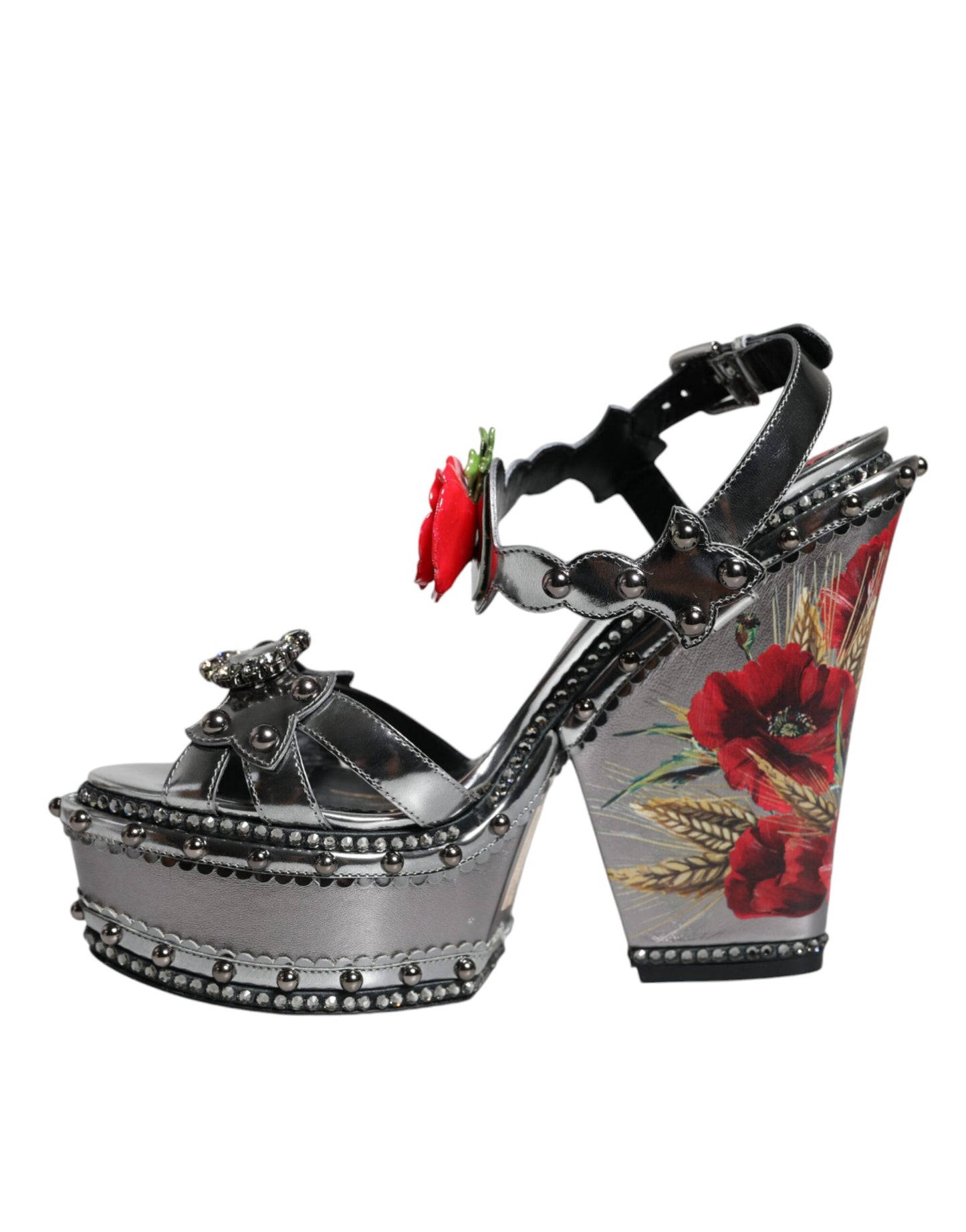 Silver Embellished Platform Heels Sandals Shoes