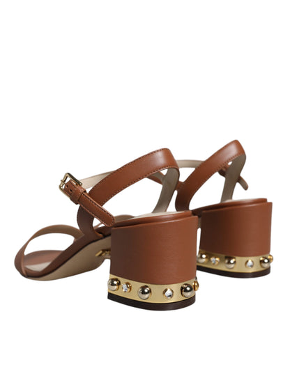 Brown Leather Ankle Strap Sandals Shoes