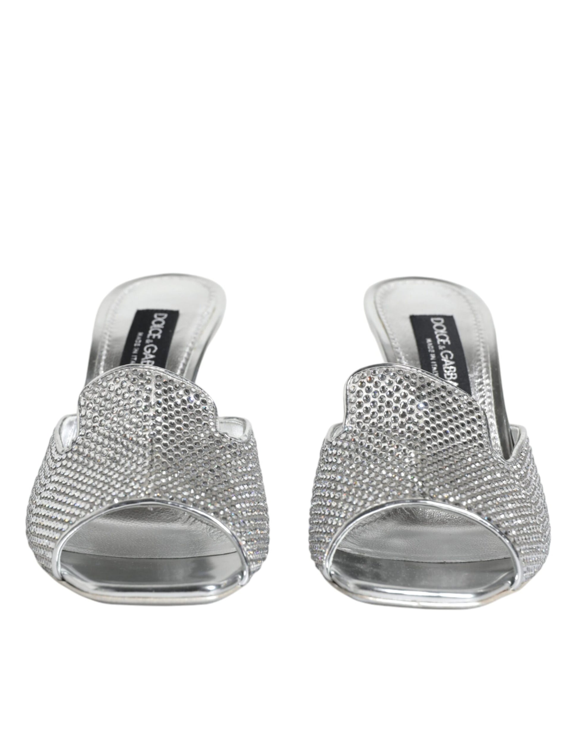 Silver Viscose Logo Heels Slide Sandals Shoes