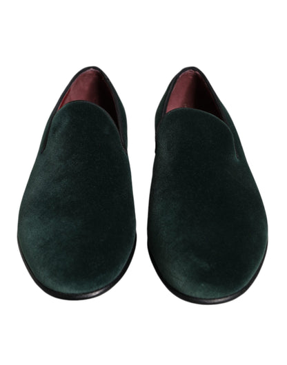 Green Velvet Slip On Loafers Flats Shoes