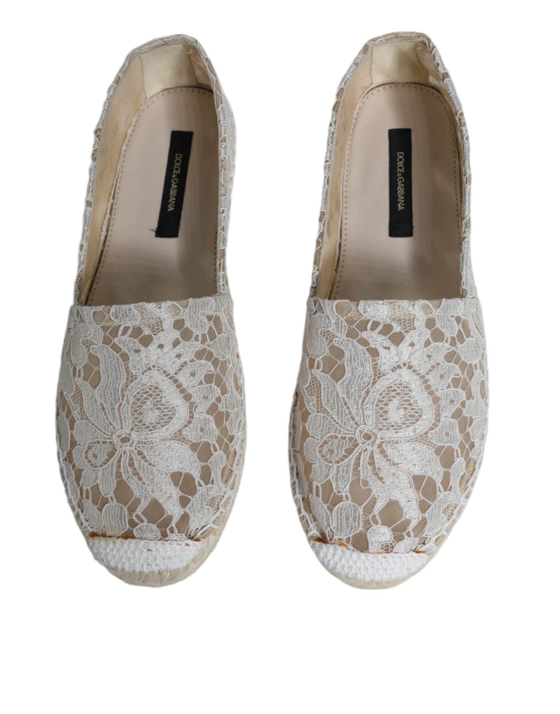 White Lace Viscose Espadrilles Flats Shoes