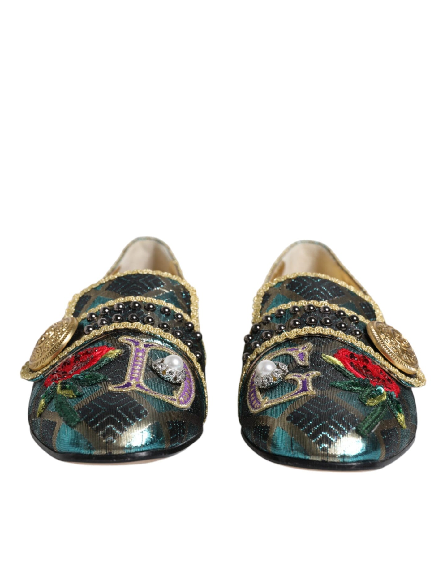 Multicolor Jacquard Embellished Loafers Shoes