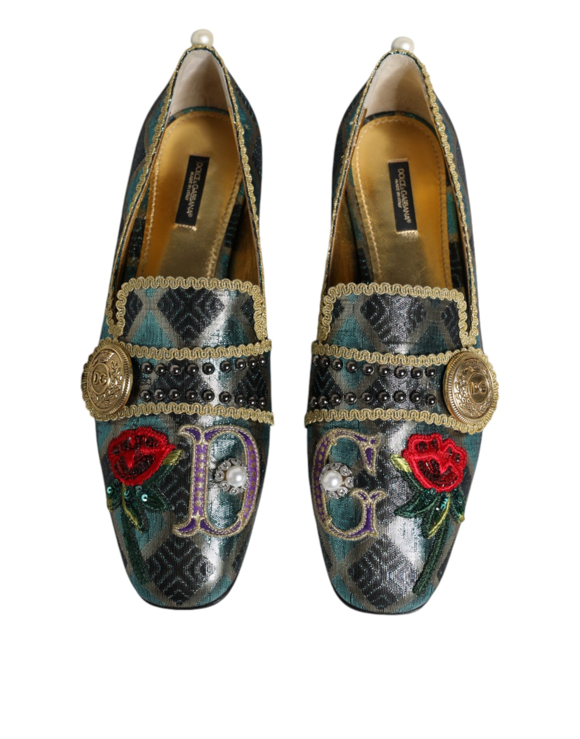 Multicolor Jacquard Embellished Loafers Shoes