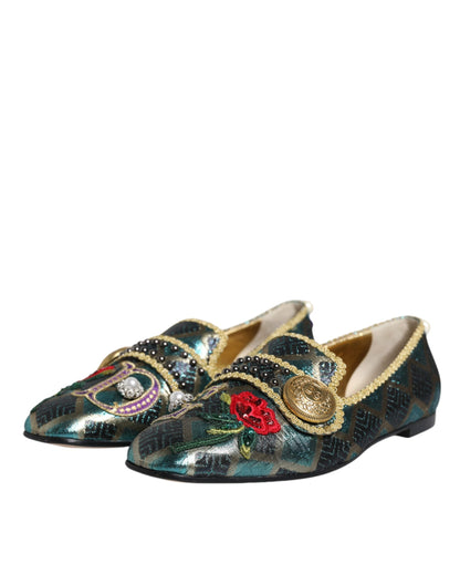 Multicolor Jacquard Embellished Loafers Shoes