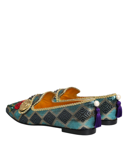 Multicolor Jacquard Embellished Loafers Shoes