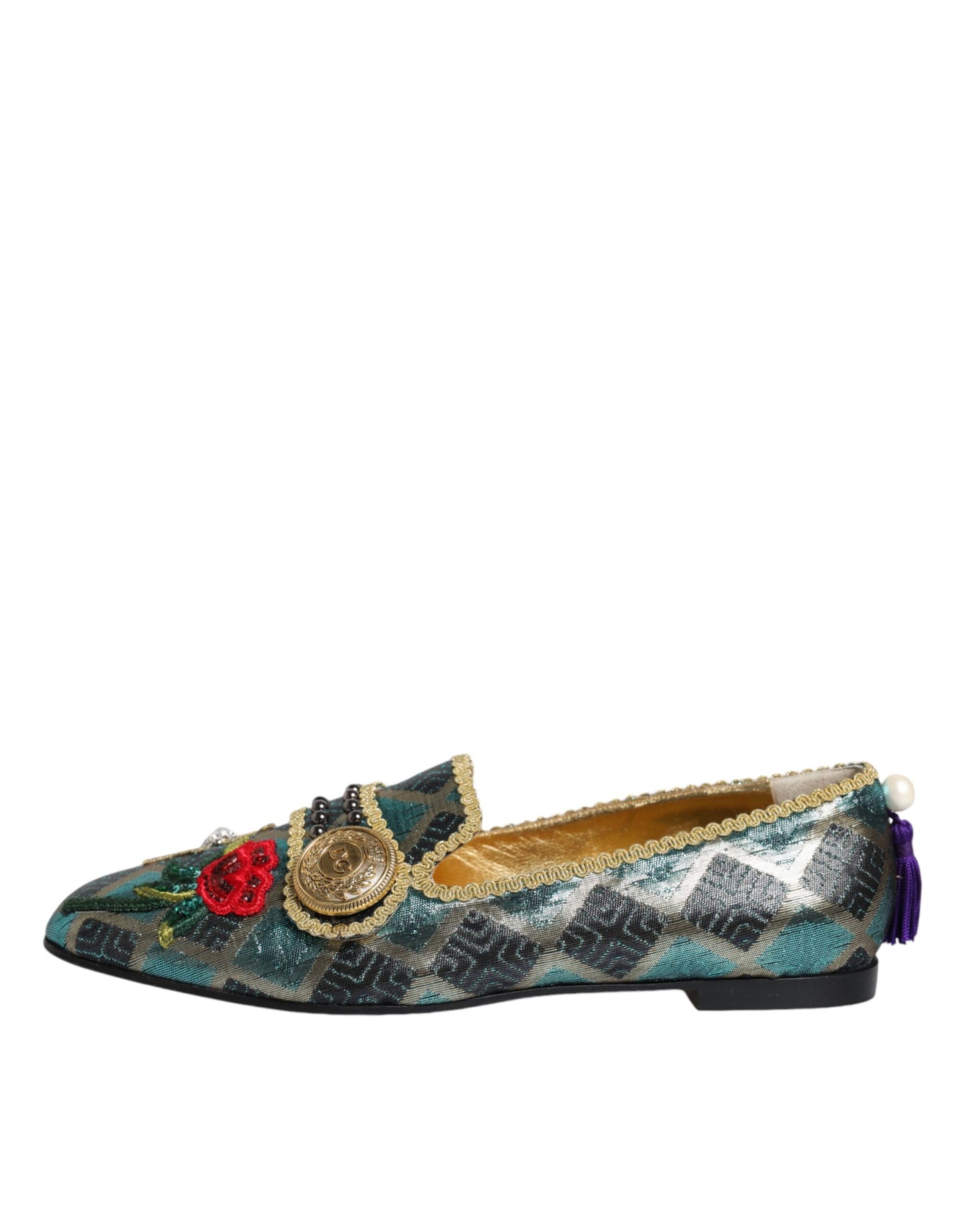 Multicolor Jacquard Embellished Loafers Shoes