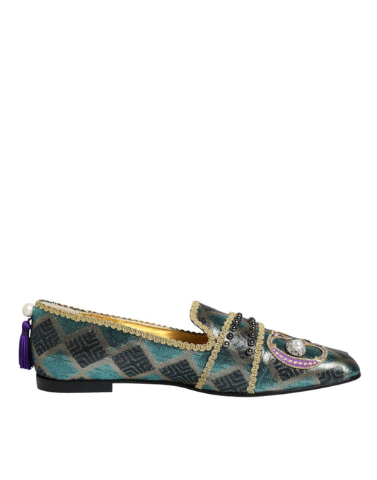 Multicolor Jacquard Embellished Loafers Shoes