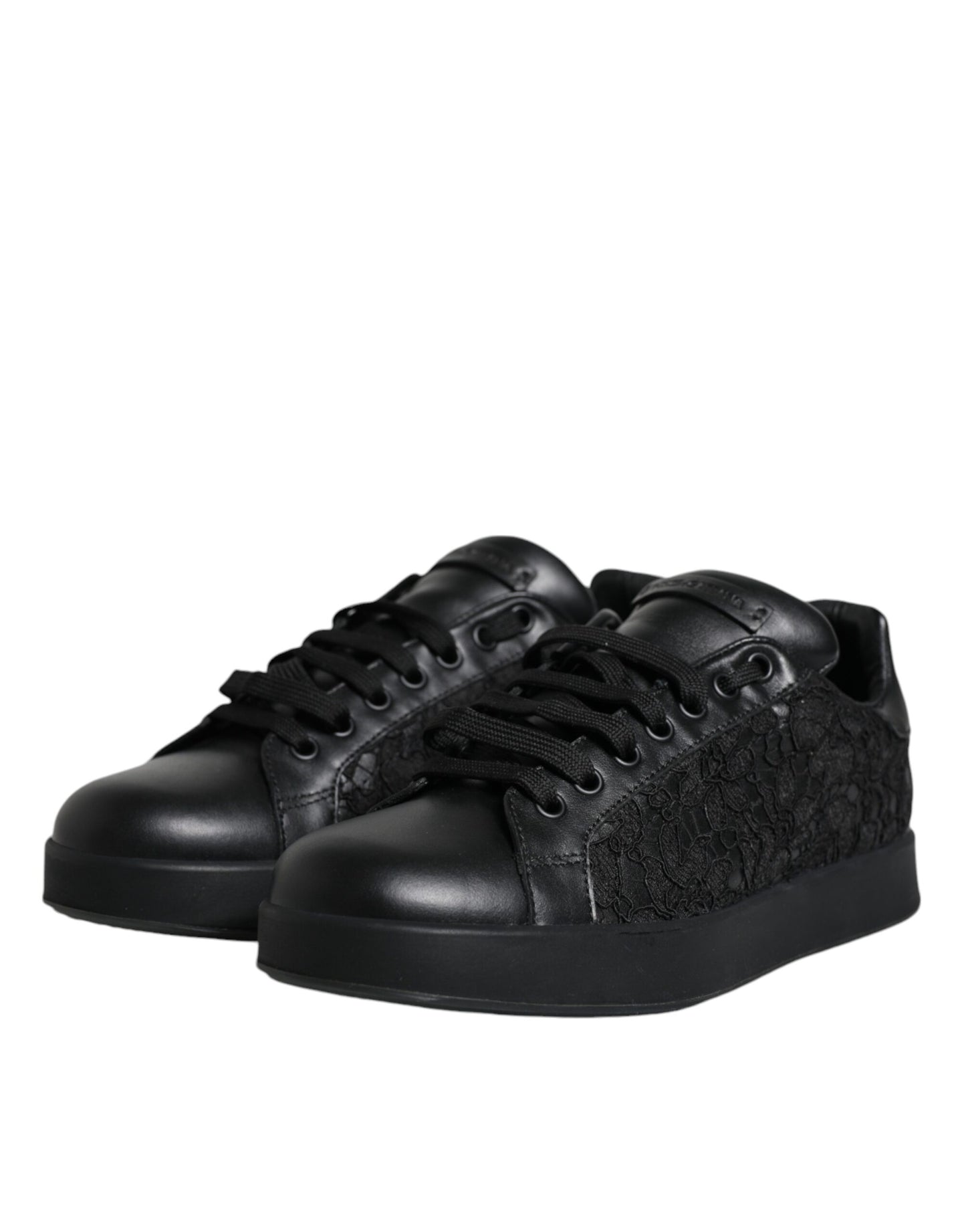 Black Lace Leather Low Top Sneakers Shoes