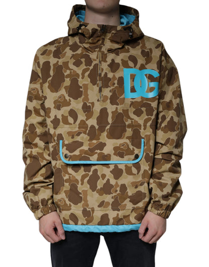 Brown Camouflage Hooded Pullover Jacket