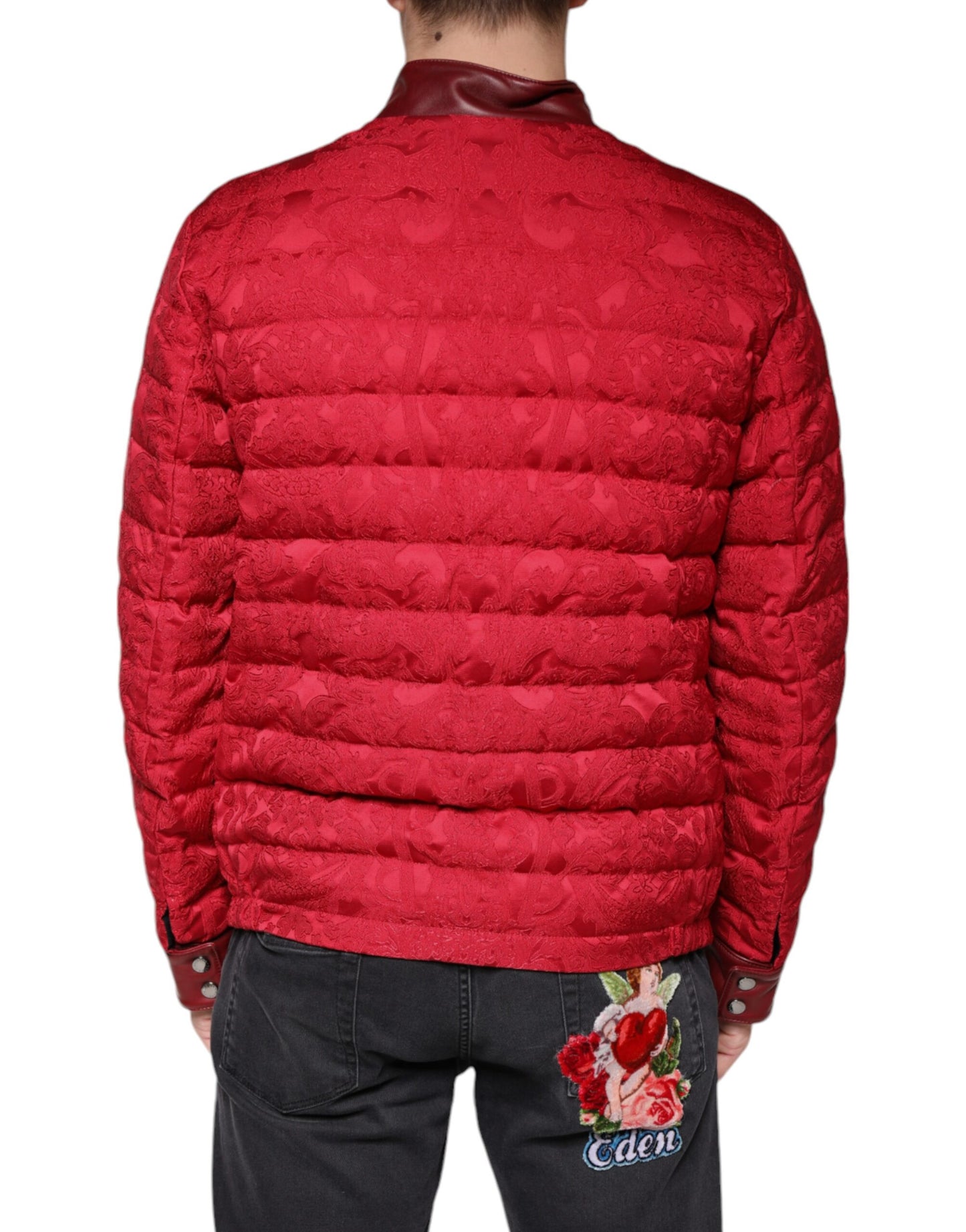 Red Quilted Bomber Gold Crown Logo Jacket