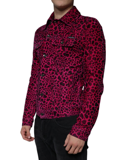 Fuchsia Leopard Button Down Collared Jacket