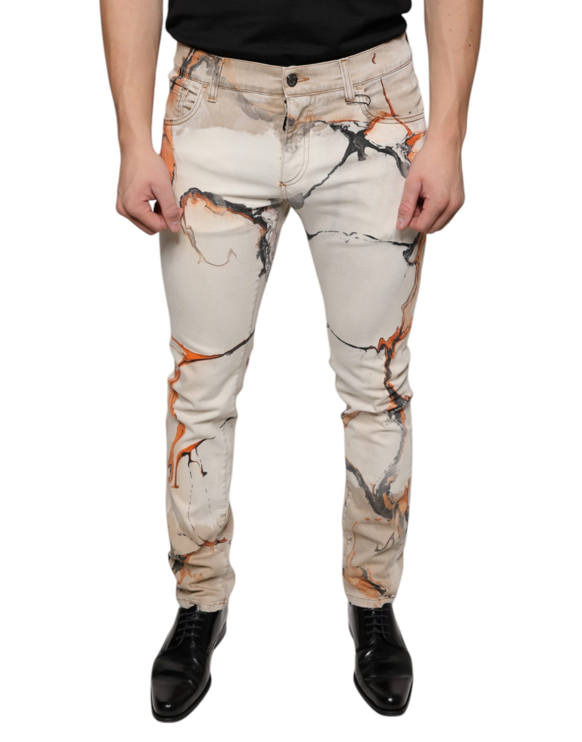 Beige Cotton Dye Slim Fit Men Denim Jeans