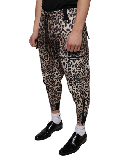 Brown Leopard Polyester Jogger Pants