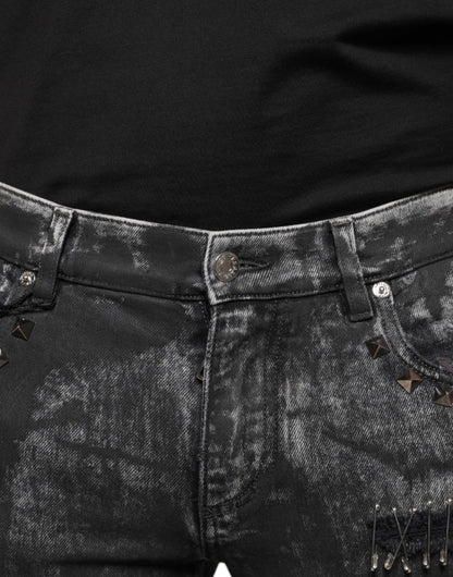 Black Embellished Cotton Skinny Denim Jeans