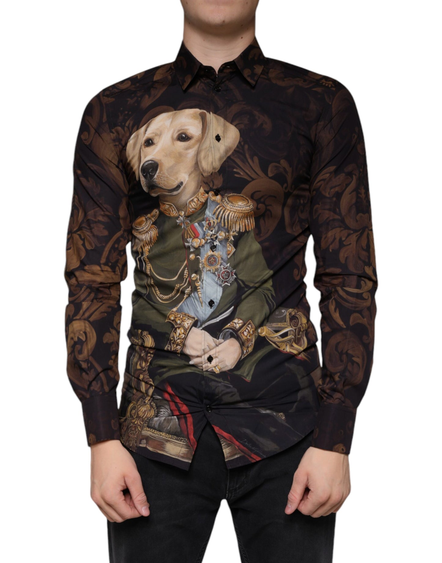 Multicolor Dog Cotton Men Dress GOLD Shirt