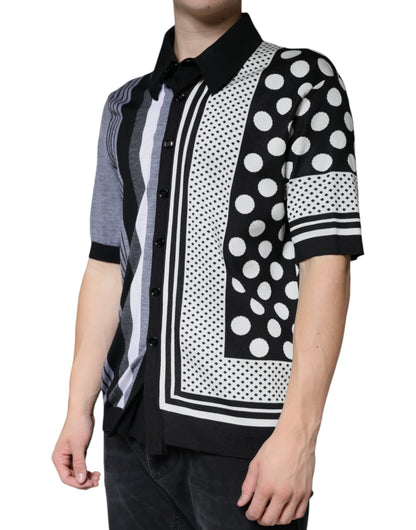 Black White Polka Dot Collared Polo T-shirt