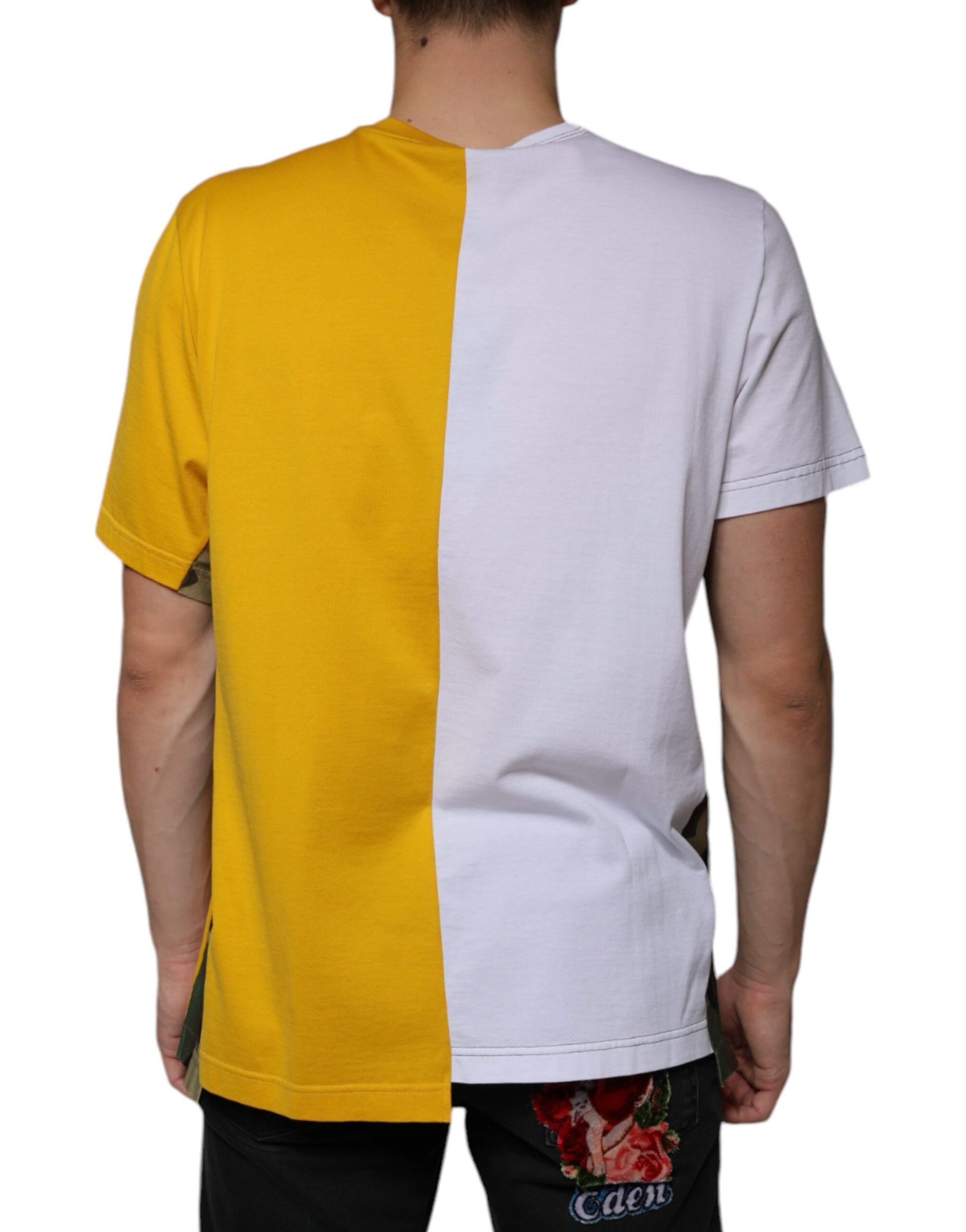 White Yellow Logo Print Short Sleeve T-shirt