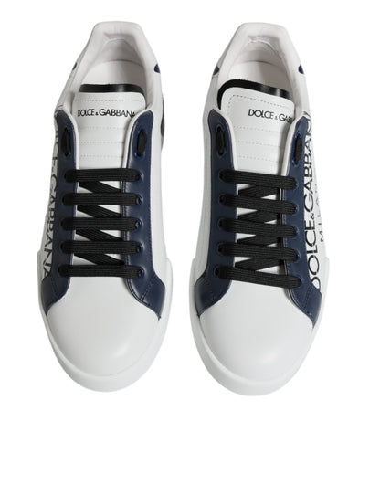 White Blue Leather Crown Milano Sneakers Shoes