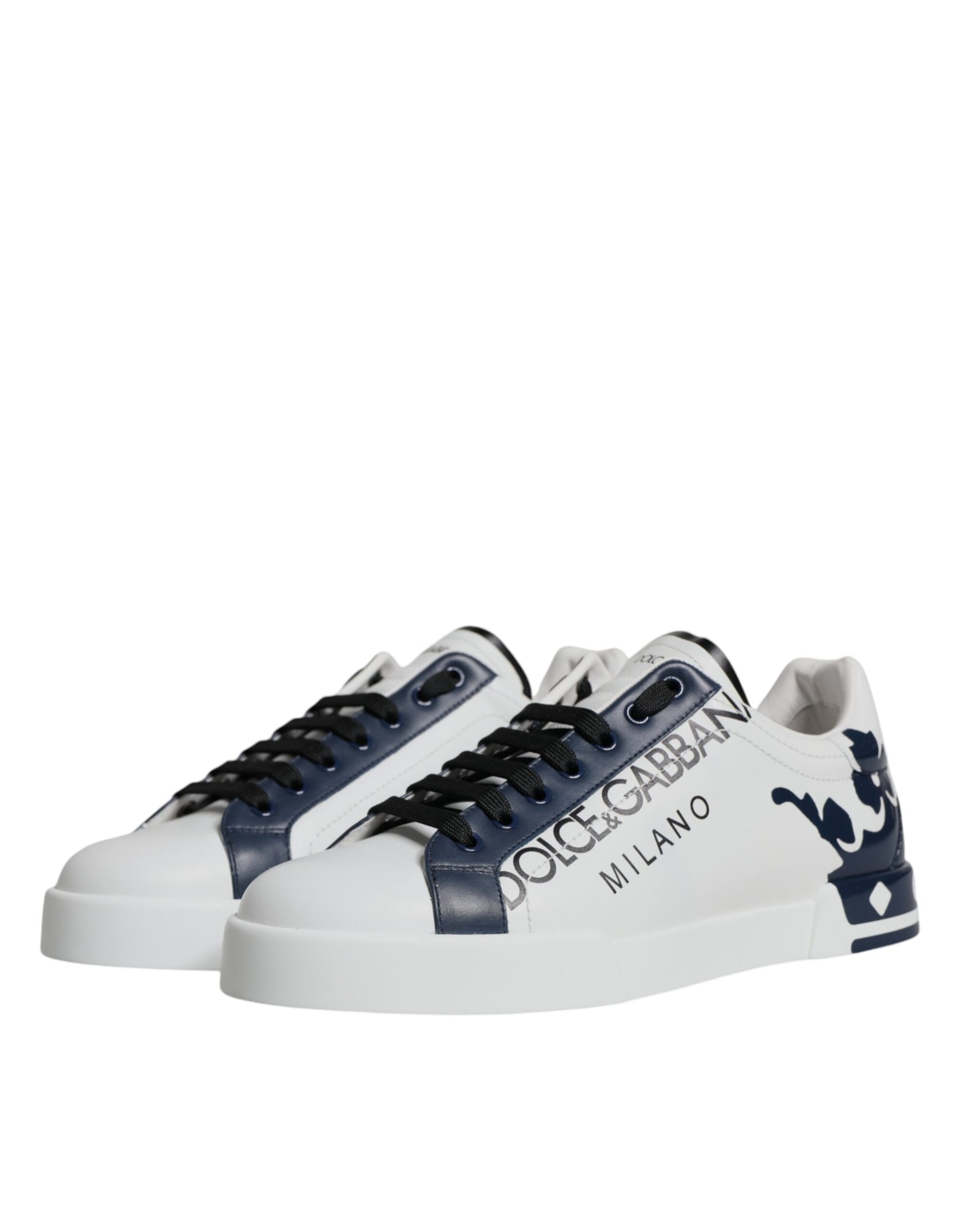 White Blue Leather Crown Milano Sneakers Shoes