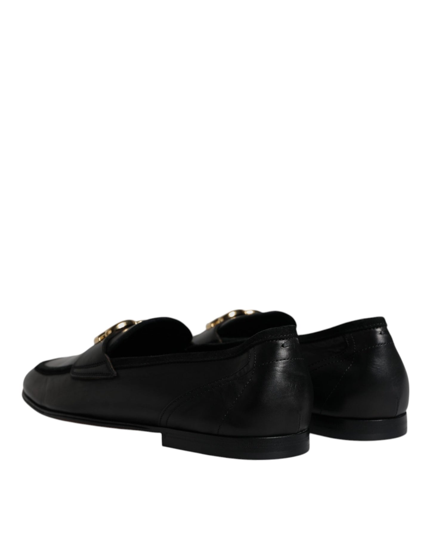 Black Leather Logo Slip On Loafers Shoes