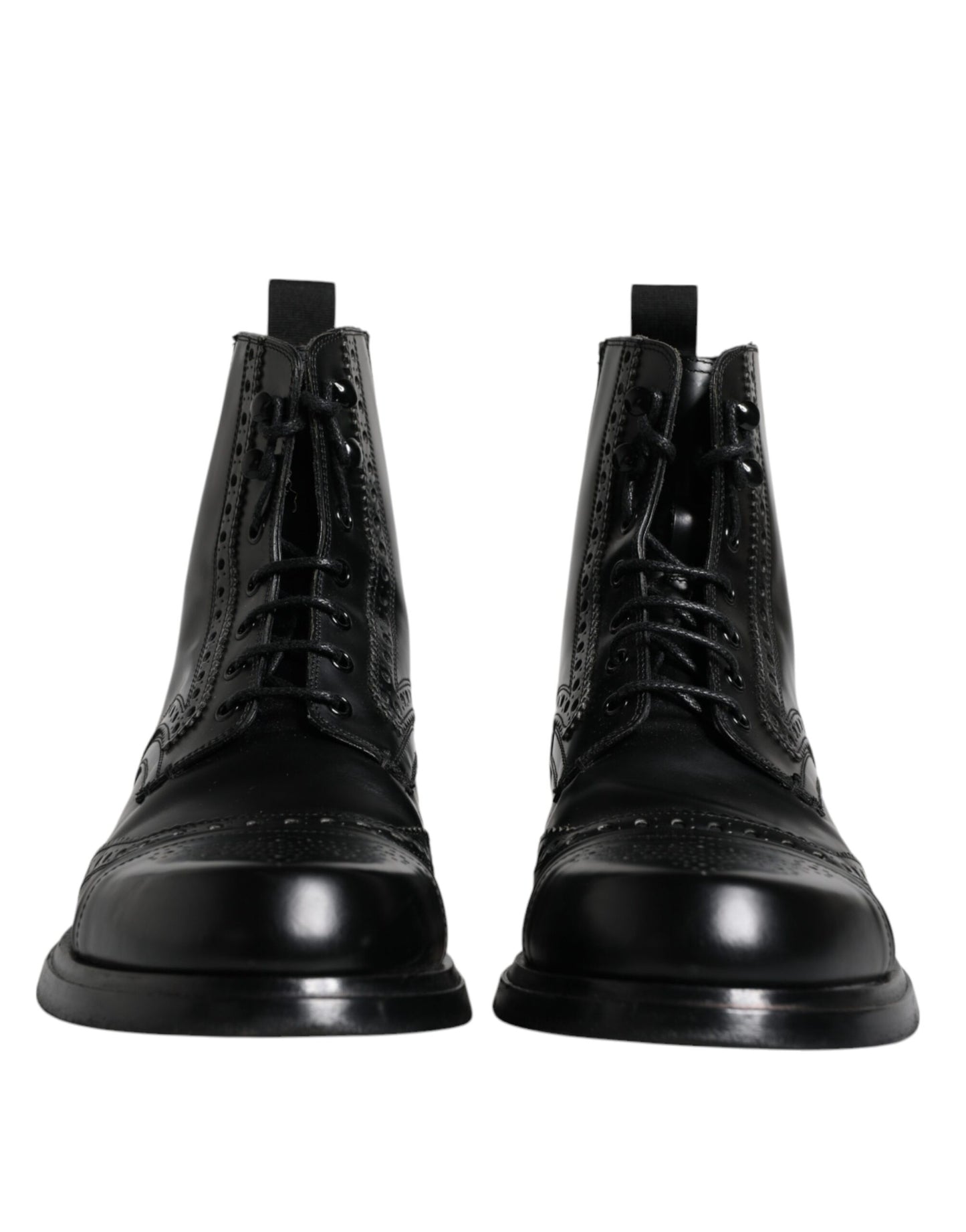 Black Leather Lace Up Mid Calf Boots Shoes