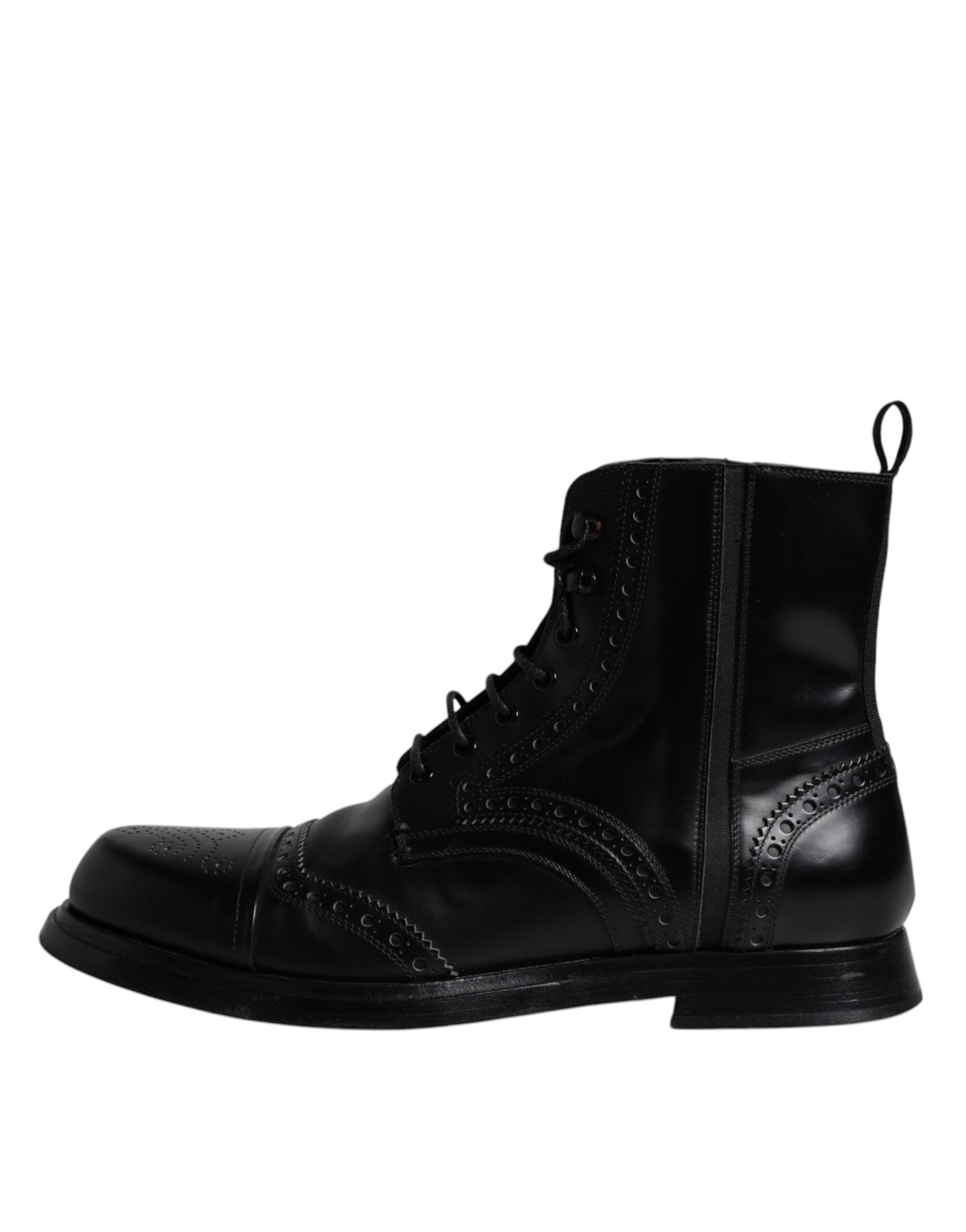 Black Leather Lace Up Mid Calf Boots Shoes