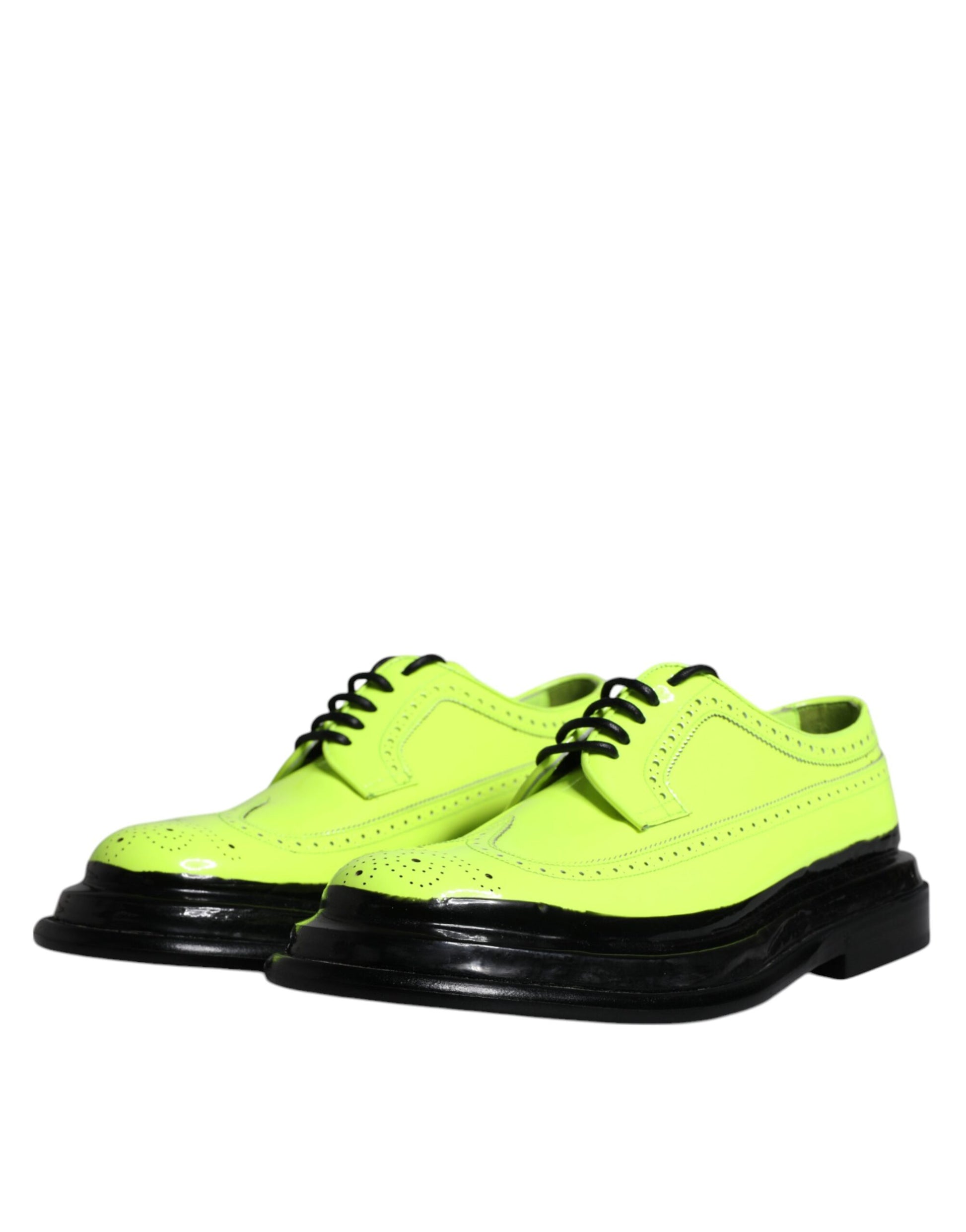 Neon Green Leather Lace Up Derby Dress Shoes