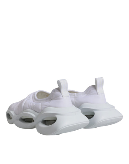 White Padded Fabric Low Top Sneakers Shoes