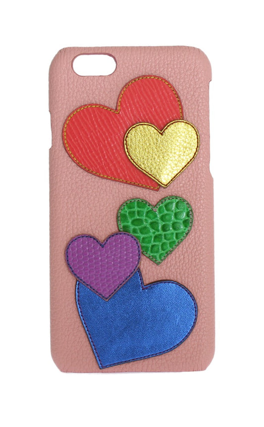 Funda para teléfono elegante de cuero rosa con adornos de corazón