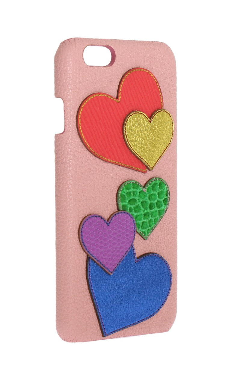 Funda para teléfono elegante de cuero rosa con adornos de corazón