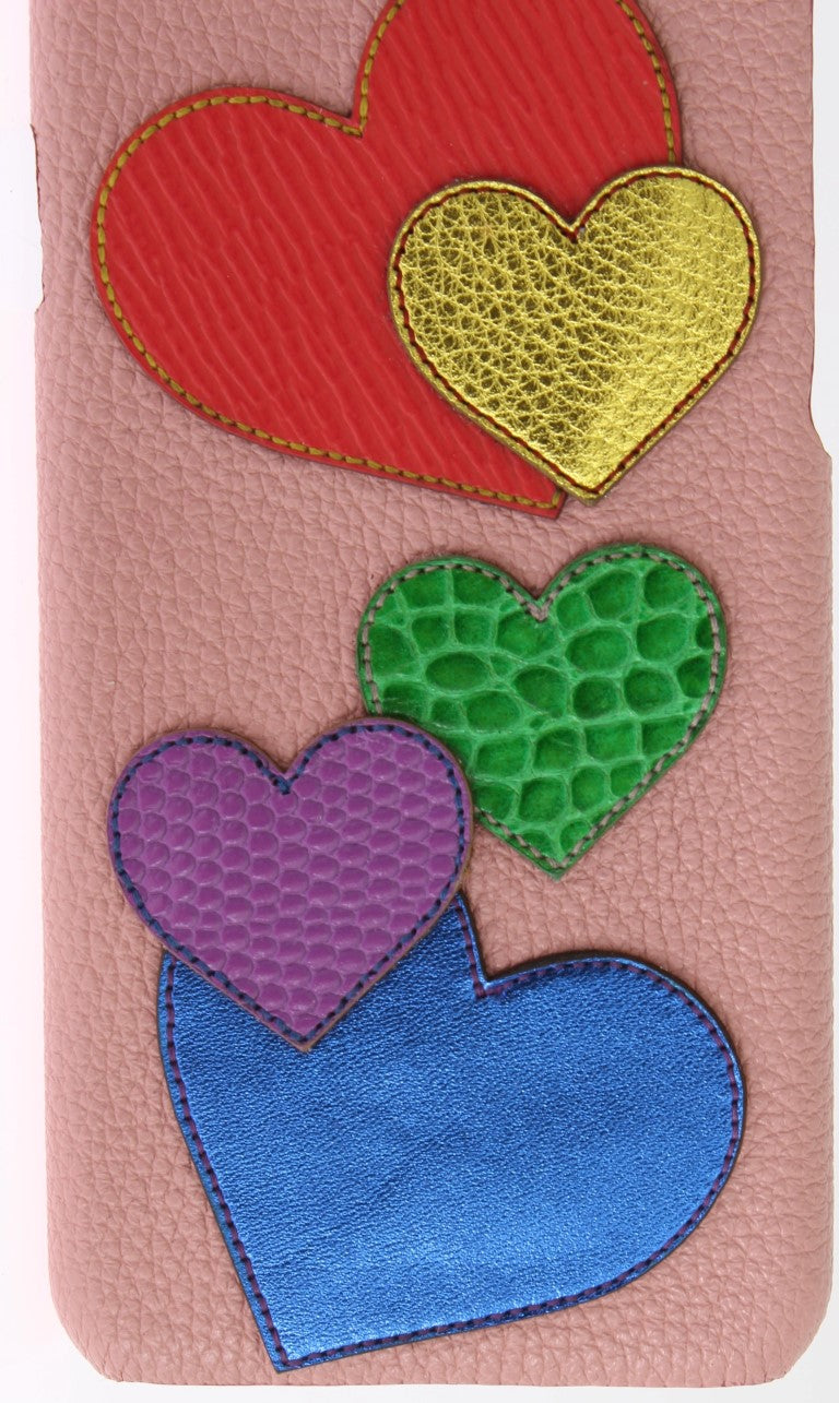 Funda para teléfono elegante de cuero rosa con adornos de corazón