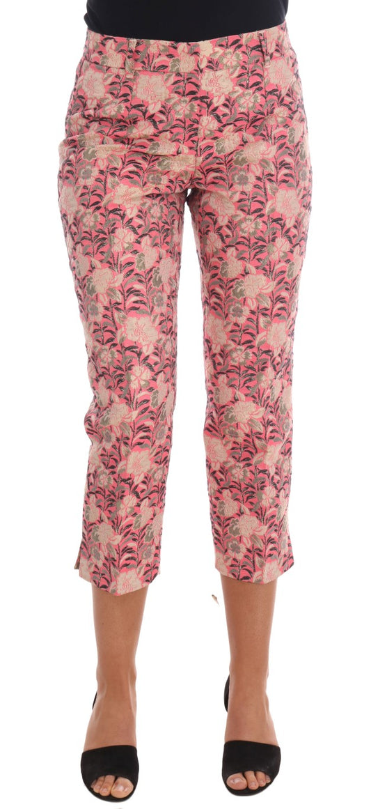 Elegante bloemen brokaat broek