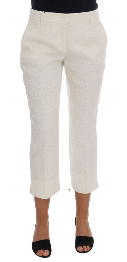 Elegantes pantalones capri blancos - Mezcla de algodón y seda