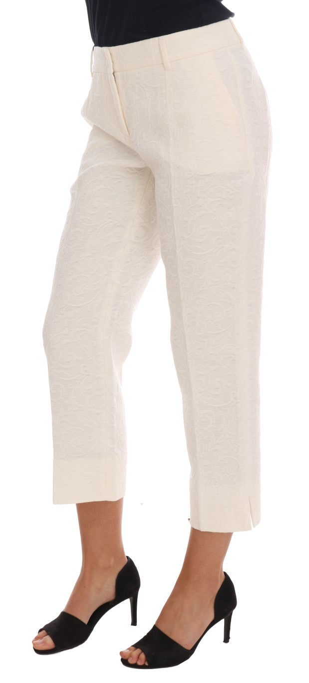 Elegantes pantalones capri blancos - Mezcla de algodón y seda