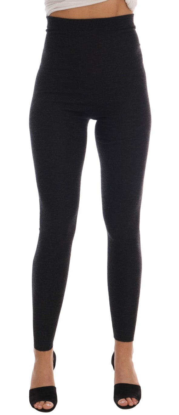 Elegante grijze kasjmier broek met hoge taille