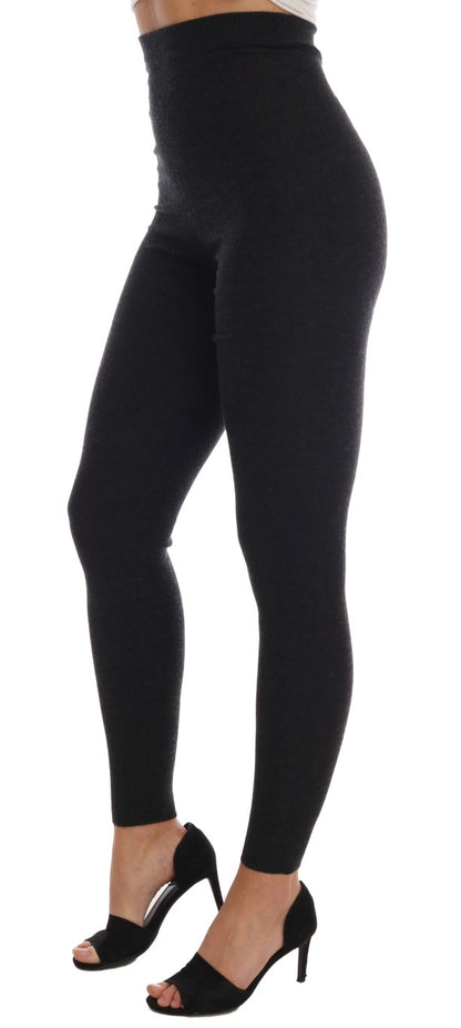 Elegante grijze kasjmier broek met hoge taille