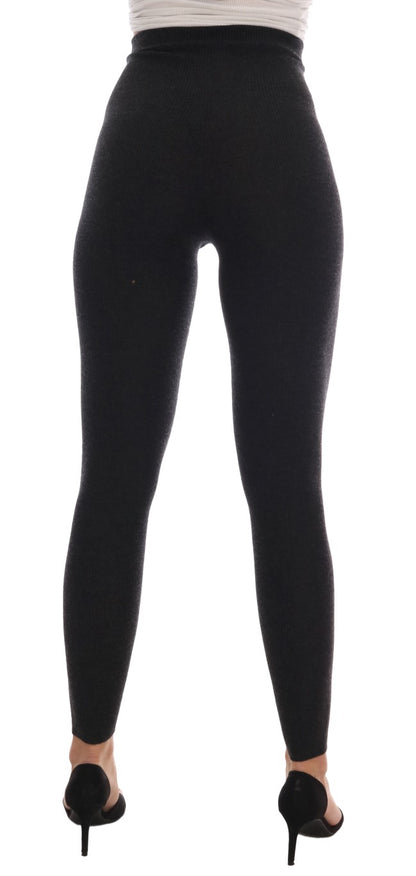 Elegante grijze kasjmier broek met hoge taille