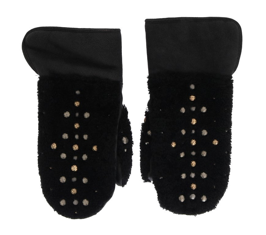 Guantes de caballero de cuero negro con tachuelas