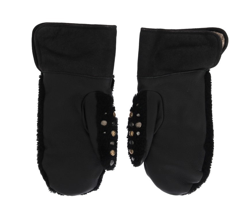 Guantes de caballero de cuero negro con tachuelas