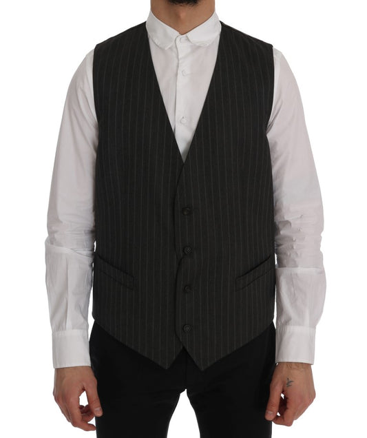 Elegant gestreept gilet van grijze wolmix