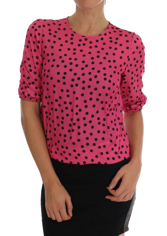 Chique roze zijden blouse met stippen