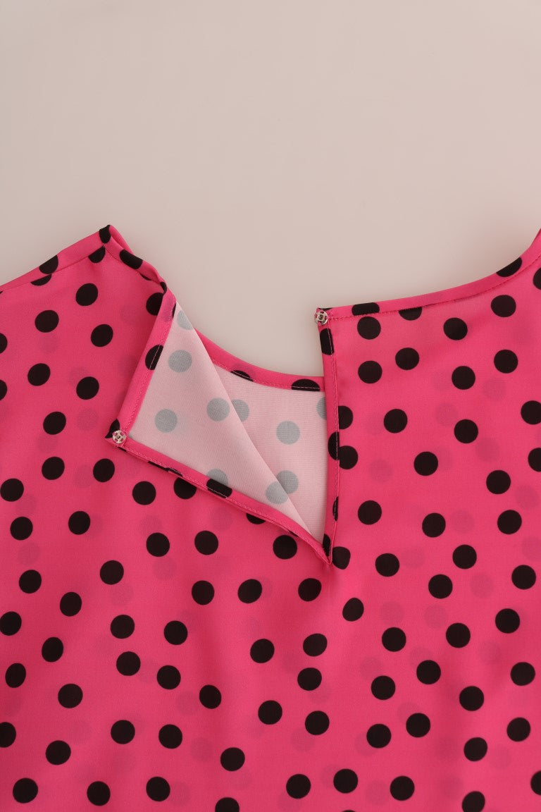 Chique roze zijden blouse met stippen